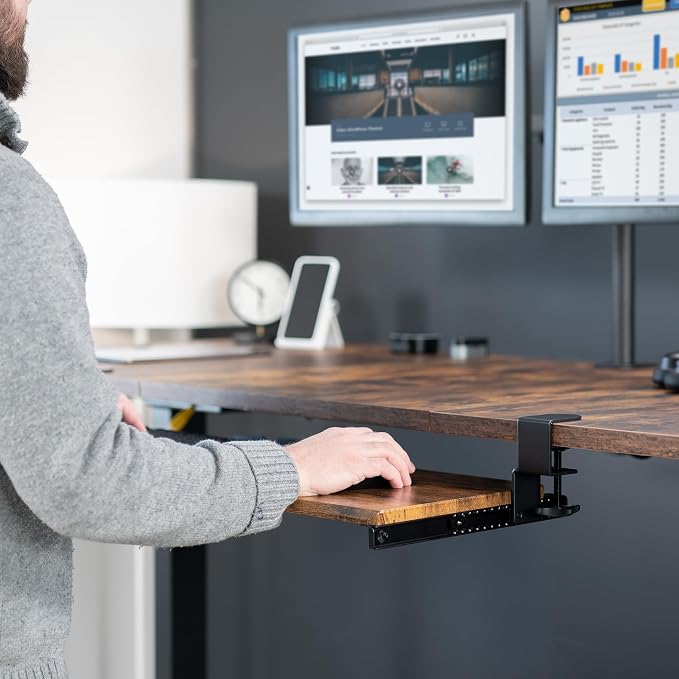 VIVO Vintage Brown Large 34 x 11 in Under Desk Keyboard Tray, MOUNT-KB15EN | Keyboard Tray for Typing, Slide Out Platform, Rustic, Extra Sturdy C-Clamp Mount System, Computer Drawer, Black Frame - Image 7