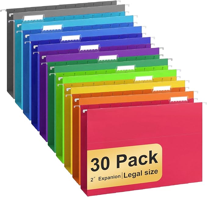 Hanging File Folders Legal Size, 30 Pack File Folders with 1/5 Cut Adjustable tabs, 2" Expansion, Reinforced Hanging Folders Legal Size, Designed for Legal and Law Office File Organization by YOPCDJ