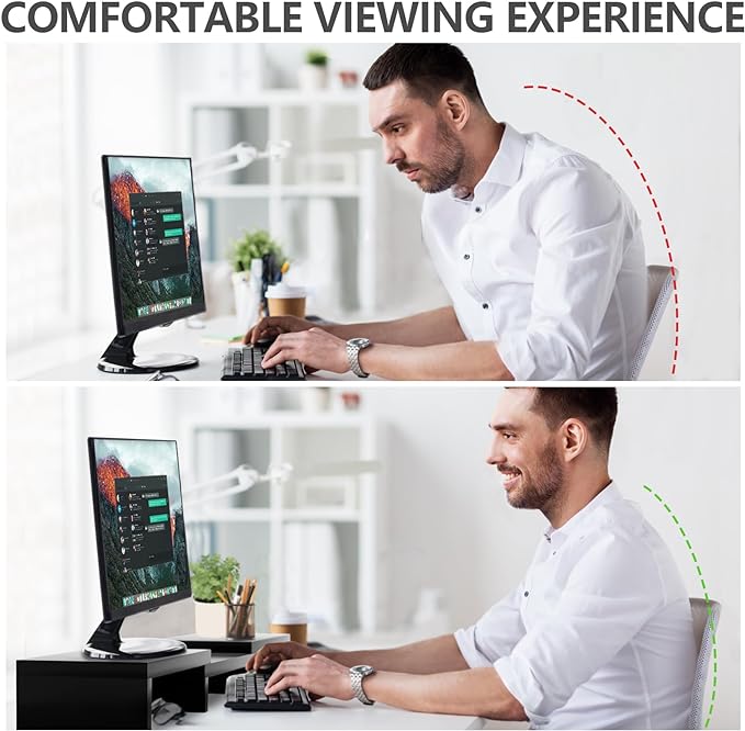 TAVR Monitor Stand Riser, Office Desktop Organizer Stand for 2 Monitors | Adjustable Length and Angle 3 Shelf, Extra Long Multifunctional Wooden Stand up to 43.3" fit Computer, Laptop, TV, Black - Image 5