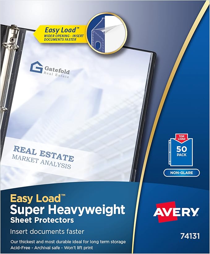 Avery Clear Super Heavyweight Sheet Protectors, Non-Glare, Easy Load, 50 Document Protectors (74131) by Avery