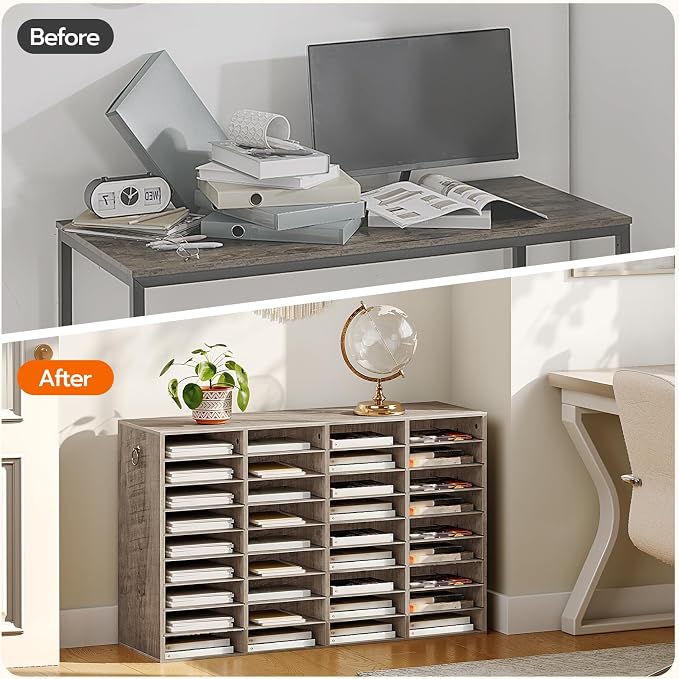 HOOBRO Wooden Literature Organizer, 36-Slot Mail Sorters, Removable Classroom Mailbox, Student Mailboxes for Classroom, Paper Storage Organizer, for Home, Office, Study, Classroom, Greige BG36WF01 - Image 5