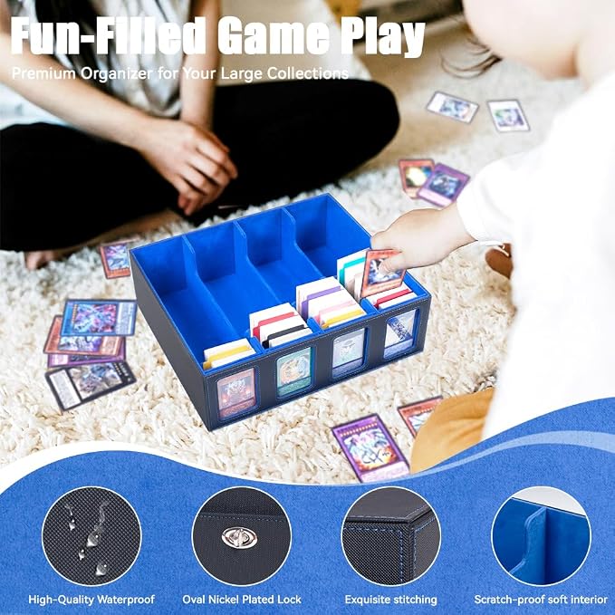 4-Row 3000+ Trading Card Storage Box for MTG, Card Deck Box with Snap-fit Design, 4 Card Sleeves, 8 Stoppers, 24 Dividers (4-Rows Black-Blue) - Image 5