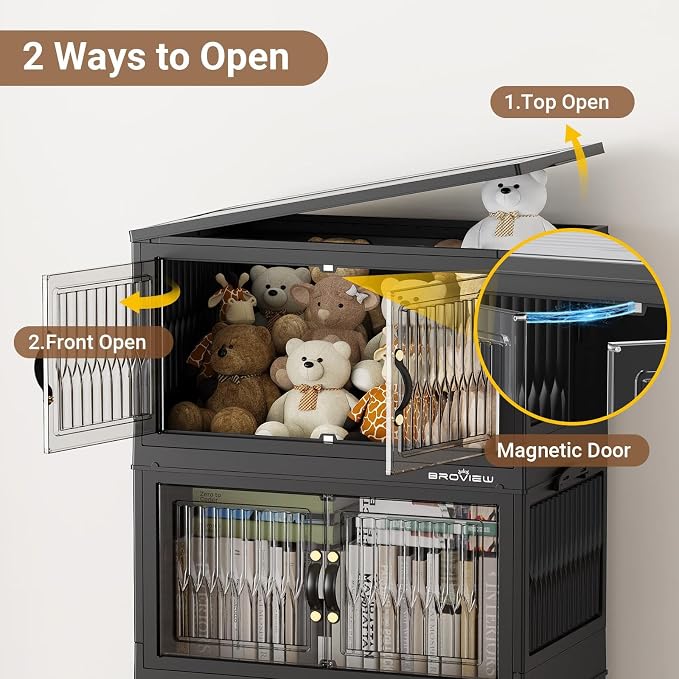 BROVIEW 240Qt Stackable Storage Bins with Lid, Extra Large Closet Organizer Collapsible Drawer Boxes with Wheels, Folding Plastic Cabinet Containers for Home Kitchen Room Organization, 3Pack Black - Image 9