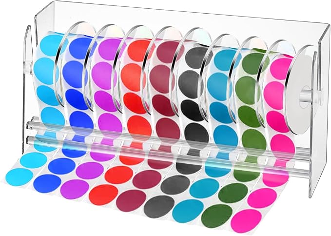 Lawei Adjustable Label Dispenser, 9 Disks Acrylic Sticker Dispenser Sticker Roll Holder, Clear Label Sticker Holder Organizer, Sticker Stand Label Holders for Office Home Desktop by ENJOYEVERYMOMENT