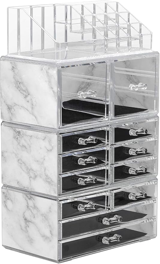 Sorbus Large Makeup Organizer - Clear Stackable Jewelry & Makeup Organizer For Vanity, Bathroom Storage, Dresser - 12 Drawers Cosmetic Beauty Organizers and Storage with Lipstick, Makeup Brush Holder - Image 8