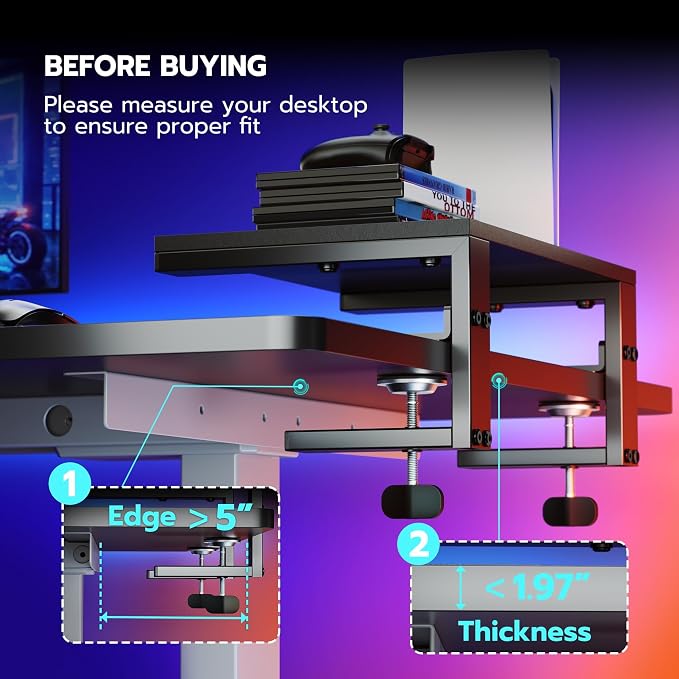ARES WING Clamp-On Desk Extender Monitor Shelf, 15x9.8 up to 44lbs | Desktop Riser for Office/Gaming，Space Booster，Freestanding or Clamp Mount，No Drill Desktop Organizer，Black - Image 6