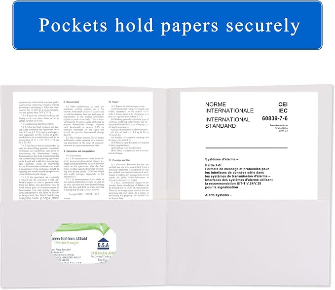 Zzrywuty 50 Packs White Two Pocket File Folders with Business Card Slot,Special Paper,Letter Size,Holds 100 Sheets for School,Office,Business - Image 3