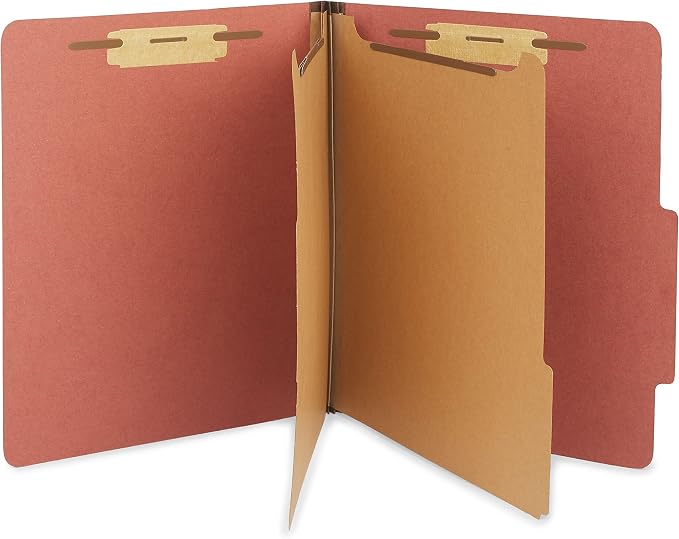 Staples 100% Recycled Pressboard Classification Folders, Letter Size, 2‑Dividers, 2.5" Expansion, Brick Red – 40/Carton by Staples