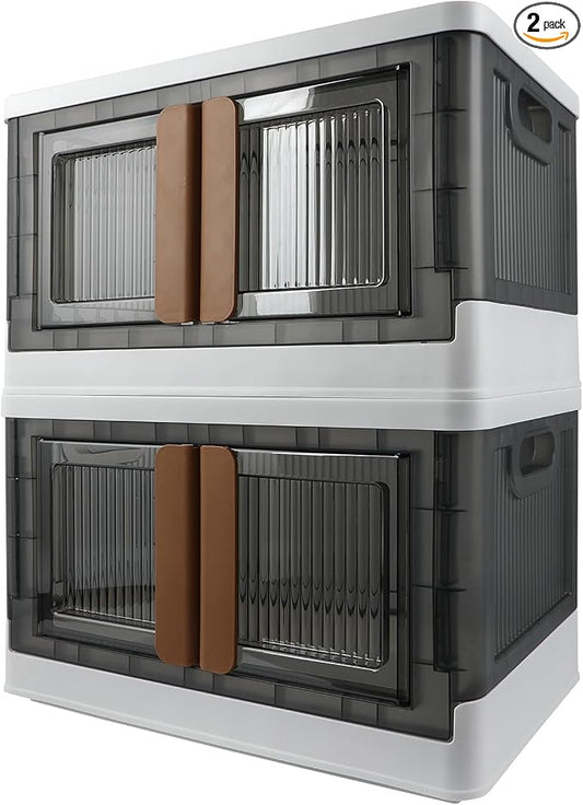 Storage Bin, Foldable Cabinet, 8.4 Gallon (32L) Capacity (Each One), 2 Packs, Collapsible Box with Lids, Transparent, Organizers for Living Room, Bedroom by AssHMKITOfficial