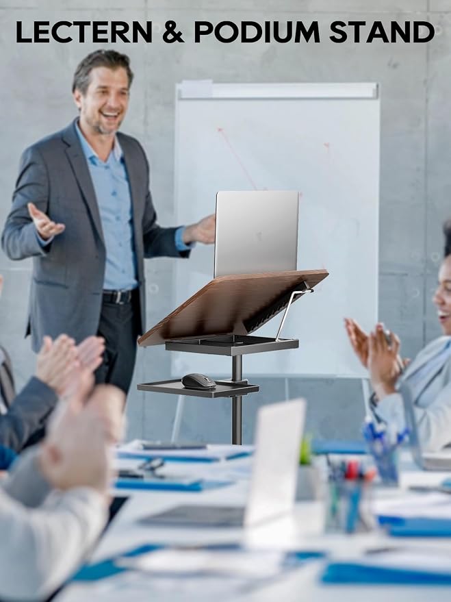 Lectern Podium Stand - Dual-Use Floor and Desktop Book Holder Stand, Height Adjustable Podium Lectern for Church, Weddings,Speech,Classroom-Black - Image 2