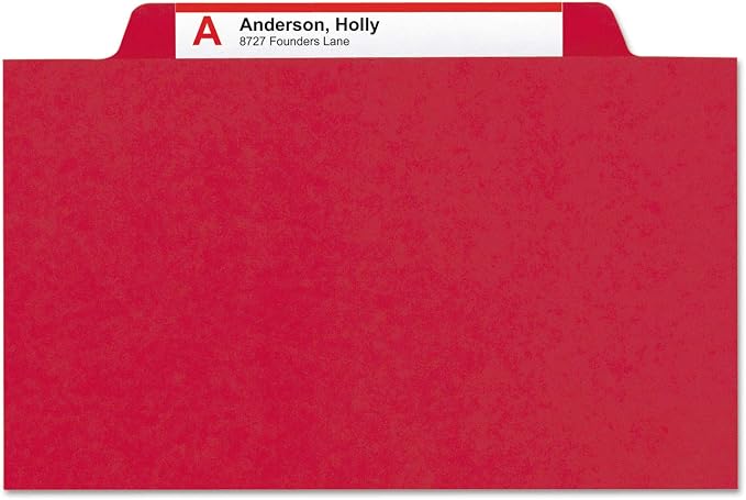 Smead Pressboard Classification File Folder with SafeSHIELD Fasteners, 2 Pocket Dividers, 2" Expansion, Letter Size, Bright Red, 10 per Box (14082) - Image 4
