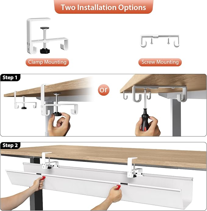 Univivi No Drill Under Desk Cable Management Tray, 48 inch Cable Management | Clamp/Screw Mount Desk Cable Organizer, Premium Fabric Cable Management Tray, Large Capacity Cord Management for Office, Home - Image 6