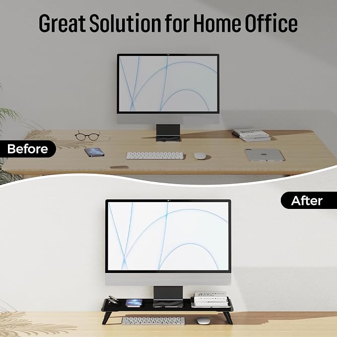 loukin Monitor Stand Riser for Desk, 22.4" × 8.2" Computer Stand, Black | Supports 22 lb, No Installation Required, Water-Resistant Surface, Fits Laptops and Printers, Ergonomic Design - Image 7