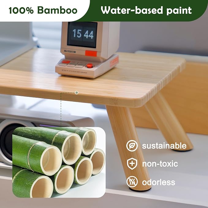 Bamboo Monitor Stand Riser with Cable Routing Slot and Storage | 23.6-inch Wide, Ergonomic Desk Shelf, Natural Wood Desktop Organizer for Monitor Laptop Printer, Home Office Accessory - Image 2