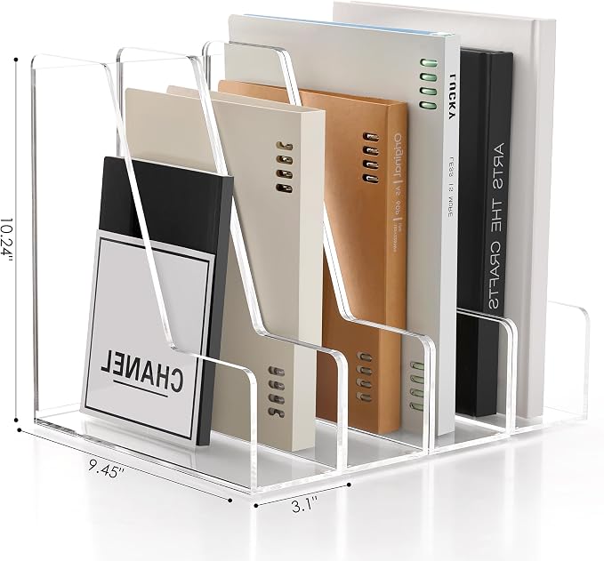 SANRUI 4 Pack Vertical File Holder, Acrylic Desk Organizer Magazine File Sorter for Magazines, Binders, Notebooks, Envelopes, Multi-purpose Clear Document Organizer Rack - Image 2