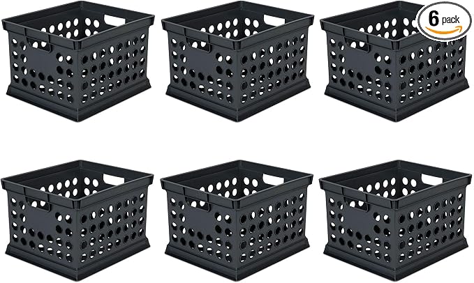Sterilite Storage Crate Bin File Organizer for Home & Office, Black, 6-Pack | Heavy-Duty and Stackable Plastic Boxes and Containers for Desk, Cabinet, Dorm, Garage, or Utility Organization by Sterilite