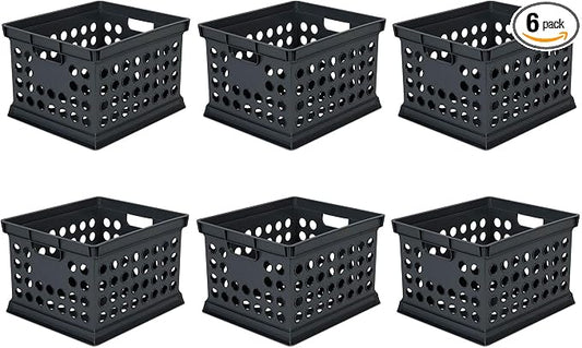 Sterilite Storage Crate Bin File Organizer for Home & Office, Black, 6-Pack | Heavy-Duty and Stackable Plastic Boxes and Containers for Desk, Cabinet, Dorm, Garage, or Utility Organization by Sterilite