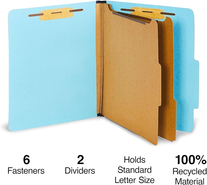Staples Recycled Classification Folder, Letter Size, 2 Partitions, Blue Pressboard, Durable Construction, 20/Box - Image 2
