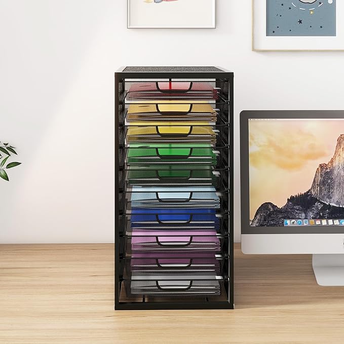 Natwind Mesh File Organizer with 10 Tier Sliding Drawers,Black | Office Supplies Desktop Organizers and Accessories, Paper Letter Tray, File Binder Organizer for Home Office School - Image 8
