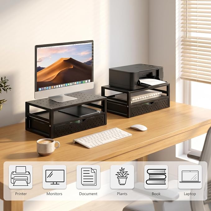 WALI Monitor Stand Riser with Drawer, Desk Organizers and Accessories for Computer, Printer, Laptop Stand for Home Office Supplies, (PTT005-B), 1 Pack, Black - Image 8