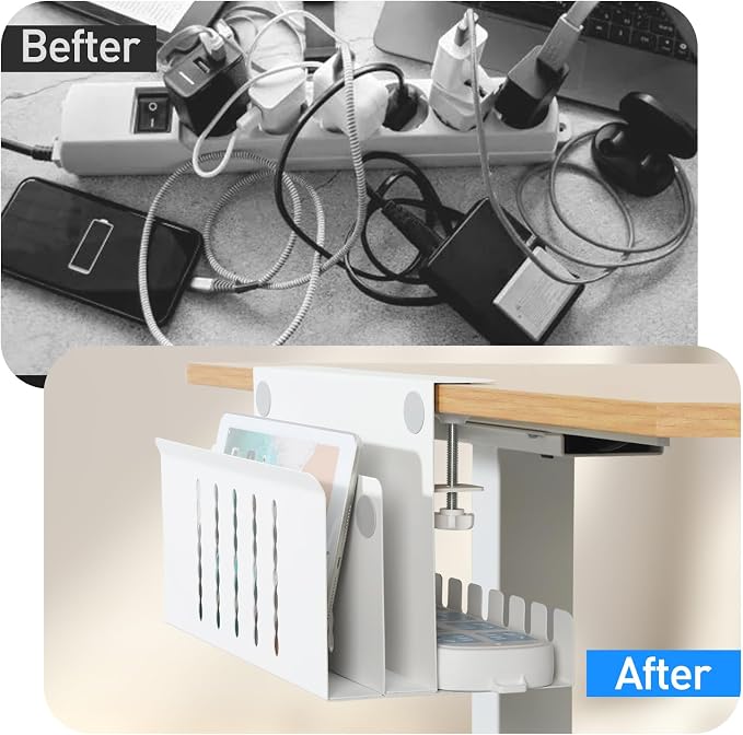 MAXECHO Desk Side Storage, Under Desk Laptop Mount, Table Side Hanging File Organizer, No Drill Clamp On Cable Management Tray, Laptop Holder with Magnetic Pen Holder for Office and Home, Load 22 Lbs - Image 6