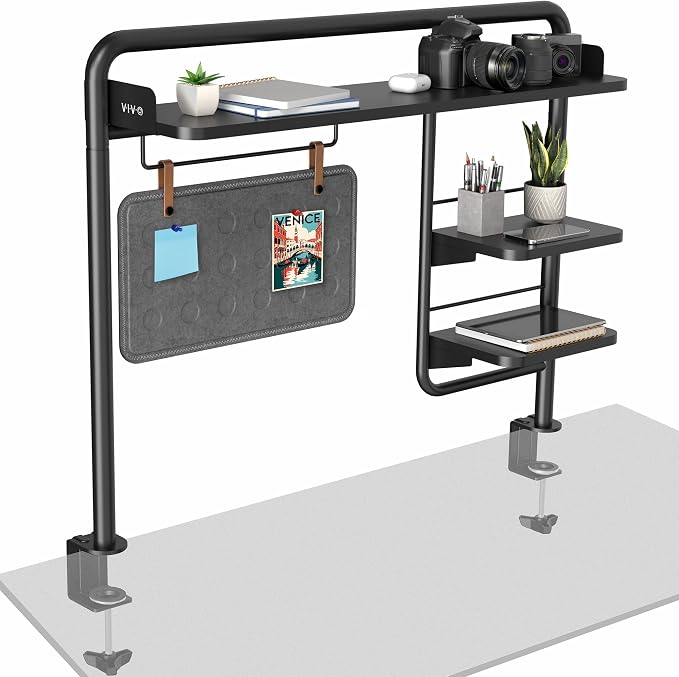 VIVO Black Clamp-on 38 inch Desktop Shelving System, DESK-SHELF38A | Raised Accessory Storage Shelves, Magnetic Memo Board Desk Organizer, Shelving for Sit Stand Workstation by Unknown