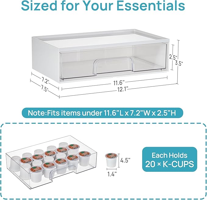 Vtopmart White Stackable Storage Drawers, 2 Pack Wide Organizers | Pull-Out Drawers, Stackable Design for Makeup Palettes, Cosmetics, Beauty Supplies, Vanity, Cabinet and Desk - Image 2