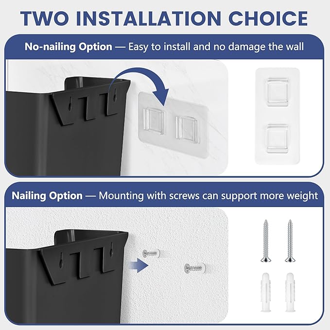 JOMOLA No Drilling File Holder 3 Pack Mail Organizer Wall Mount File Organizer Holder Office Wall Hanging Files Magazines Organizer Plastic Door Mount Wall Pocket with Adhesive Pad, Black Color - Image 3