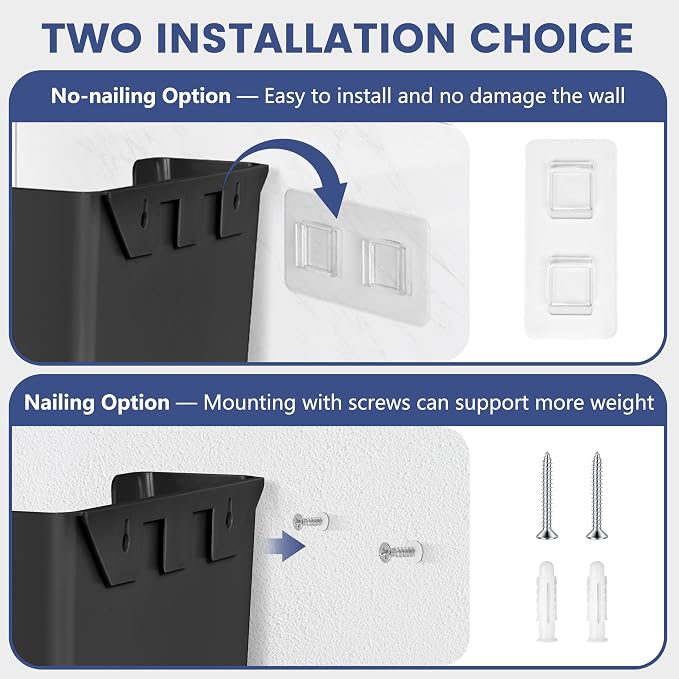JOMOLA No Drilling File Holder 5 Pack Mail Organizer Wall Mount File Organizer Holder Office Wall Hanging Files Magazines Organizer Plastic Door Mount Wall Pocket with Adhesive Pad, Black Color - Image 3