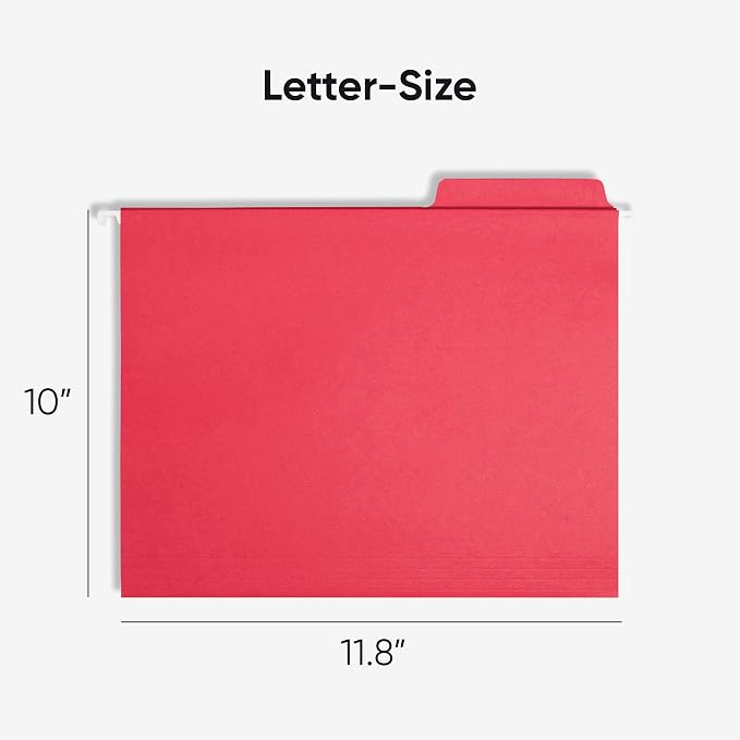 Smead FasTab Hanging File Folder, 1/3-Cut Built-in Tab, Letter Size, Red, 20 Count (64096) - Image 2