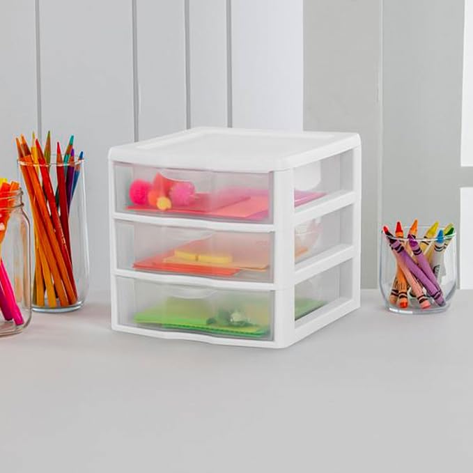 Sterilite Clearview Plastic Multipurpose Small 3 Drawer Desktop Storage Organization Unit for Home, Classrooms, or Office Spaces, White, 6 Pack | White - Organizing Drawers, Containers for Bathroom, Closet, Kitchen, and Bedroom - Image 2