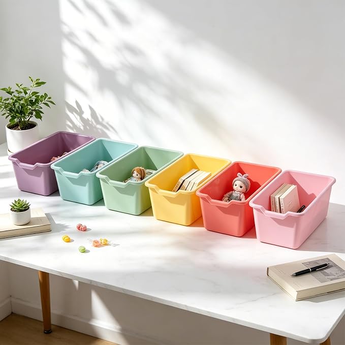 gisgfim 24 Pack Plastic Cubby Bins Classroom Book Bins Scoop Front Stackable Easy-to-Grip Toy Storage Tubs Containers for School Library Office Home Nursery Playroom Organization (Pastel Color) - Image 4