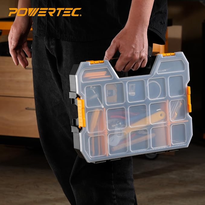 POWERTEC Stackable Tool Box Organizer with Removable Dividers - 17 Compartments, Interlocking, Portable Design (72118) - Image 6