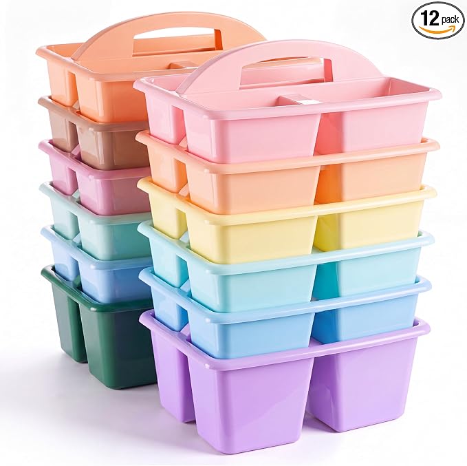 Kathfly 12 Pack Classroom Caddy Organizer with Handle, Plastic Art Craft Cleaning Caddy Bulk, Small Multipurpose Supply Organization Storage Basket for Table Desk Office Pencil Teacher (Mixed Color 1) by Kathfly
