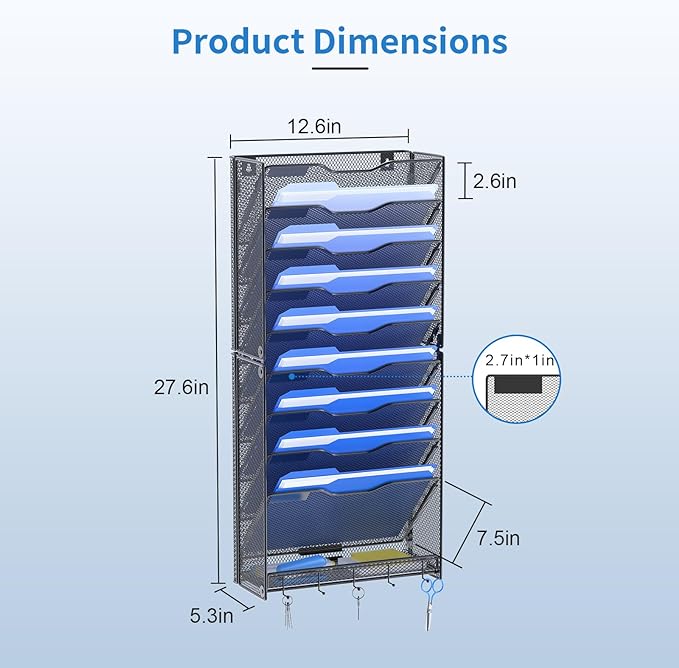 OUTWOLF 10 Tier Hanging Wall File Organizer Wall Mount Paper Document Folder Holder with Hooks for Home Office Organization - Image 5