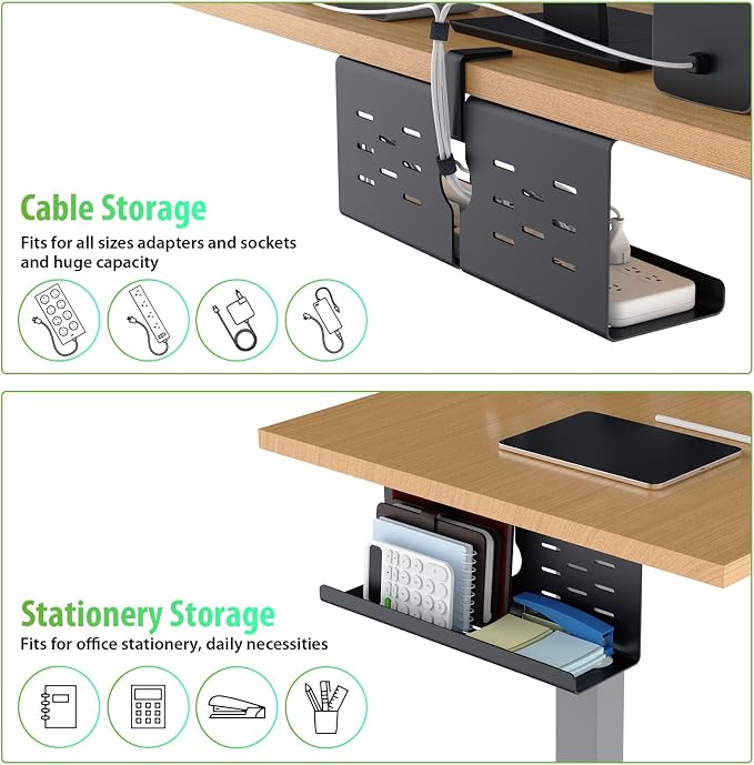 KEEGH 16 in Under Desk Cable Management Tray, Capacity Cable Tary, 3 Pack | No Drill Clamp Mount, Heavy Metal, Cord Management Tray for Home Office, Gaming Desk, Standing Desk, Black - Image 4