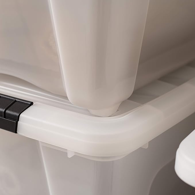 IRIS USA 4-Pack 32 Quart Storage Bins with Lids, Pearl | Conceals contents for a clean look. Great for linens, décor, closet storage, and supplies. Nestable design saves space - Image 7