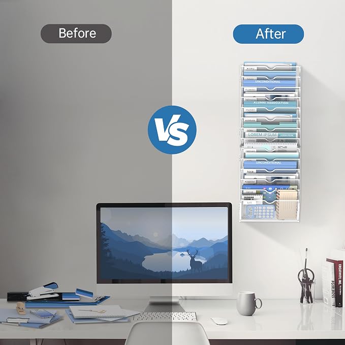 14-Tier Wall File Organizer and Hanging File Organizer, White | Wall Organizer and Wall Mounted File Holder with 14 Pockets and Label Panels for Files, Mail, Folders, Magazines and Paper - Image 4