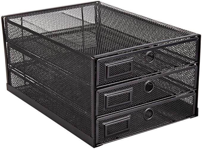 Annova Desk Organizer Wire Mesh 3 Tier Sliding Drawers Paper Sorter/Multifunctional/Premium Solid Construction for Letters, Documents, Mail, Files, Paper, Kids' Art Supplies (Black) by LivingNecessities