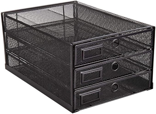 Annova Desk Organizer Wire Mesh 3 Tier Sliding Drawers Paper Sorter/Multifunctional/Premium Solid Construction for Letters, Documents, Mail, Files, Paper, Kids' Art Supplies (Black) by LivingNecessities
