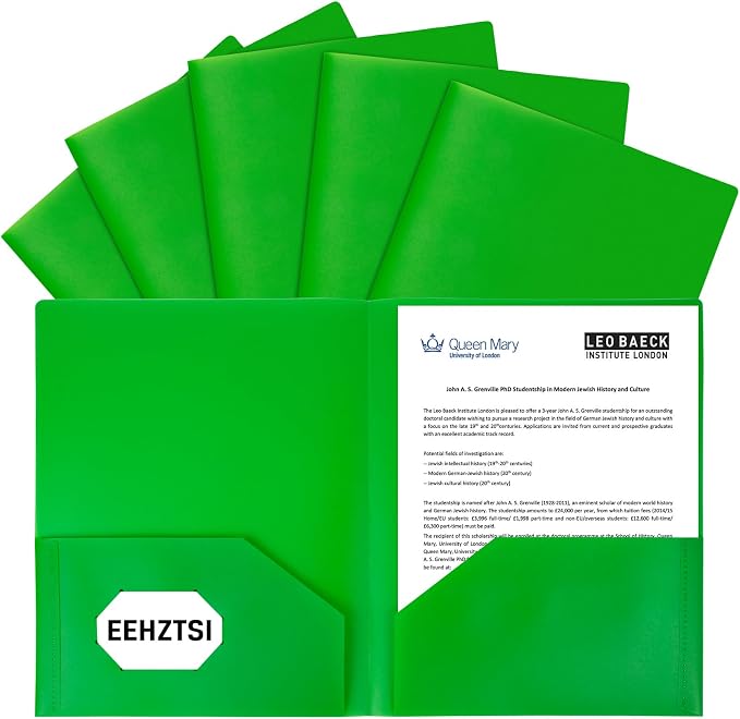 6-Pack Plastic Folders with Pockets,2-Pocket Poly Folders Holds 8-1/2" x 11" Paper for School/Office/Home, Green by EEHZTSIOFFICE