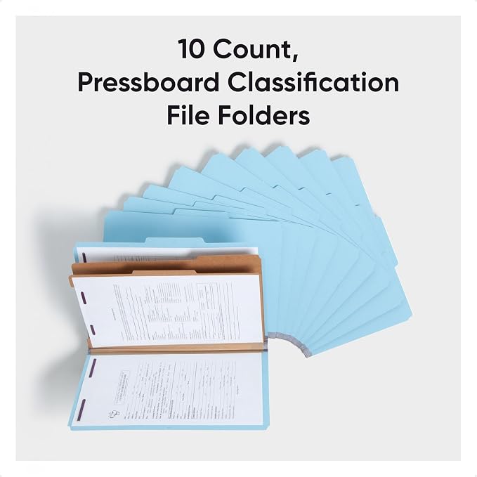 Smead Pressboard Legal Size File Folders with SafeSHIELD Fasteners, 2 Dividers, 2" Expansion, Office Folders, Paper Holder, Blue, 10 per Box (19030) - Image 3