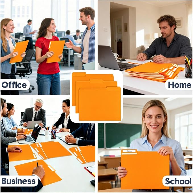 File Folders,Colored File Folders Letter Size,8.5" x 11",150 Pack 1/3 Cut Tab Bulk Folders,Durable Paper Folders with Blank Labels for Office Business School Home Use,Pumpkin Orange - Image 7