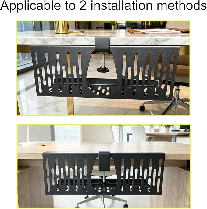Under Desk Cable Management Tray, Cord Organizer for Desk Cable Management Tray Under Desk with Clamp for Home Office, Standing Desk (2Pack Black) - Image 4