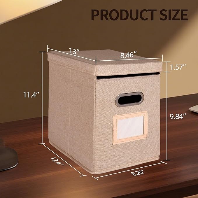 4 Pack Hanging File Folders Organizer with Lid, Letter Size Fabric File Storage Box Collapsible, Portable Office Document Holder with Metal Handle, Smooth PVC Rails, Beige - Image 6