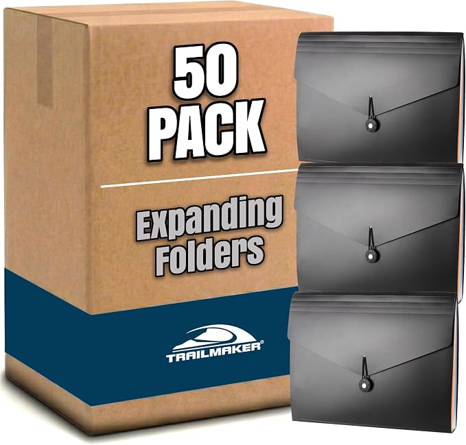 50 Pack Bulk Expanding File Folder, 8 Pocket Accordion File Holder Organizer, A4 Letter Size Paper Document & Receipt Organizer | 50 Accordion Filing Folders for Classroom, Office Supplies by TrailmakerBuiltforLife%E2%80%99sAdventuresBigandSmall
