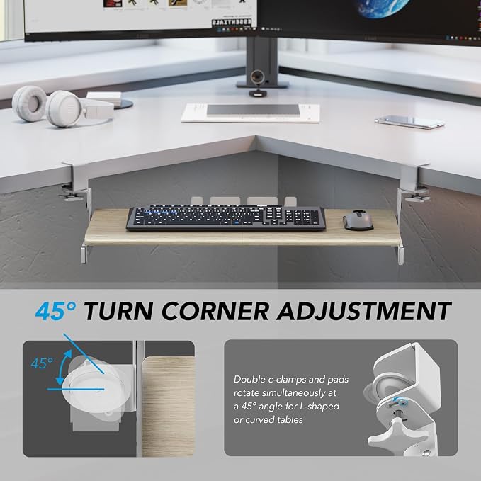 Keyboard Tray Under Desk Pull Out with Extra Sturdy C Clamp Mount System, 27.3 (32.5 inch Including Clamps) x 11 Inch Slide-Out Platform Computer Drawer for Typing Grain - Image 8