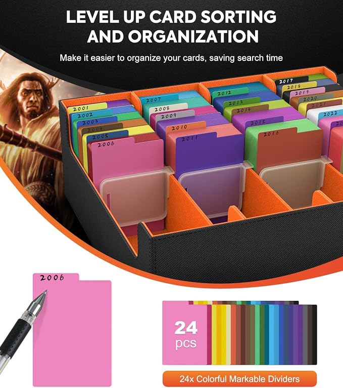 MoKo Trading Card Storage Box for MTG, 3000+ Card Organizer, Orange | MTG Deck Box, w/ 24 Colorful Dividers & 4 Card Supporters, MTG Card Storage for Magic Game, TCG, PTG Baseball and Sport Cards - Image 5