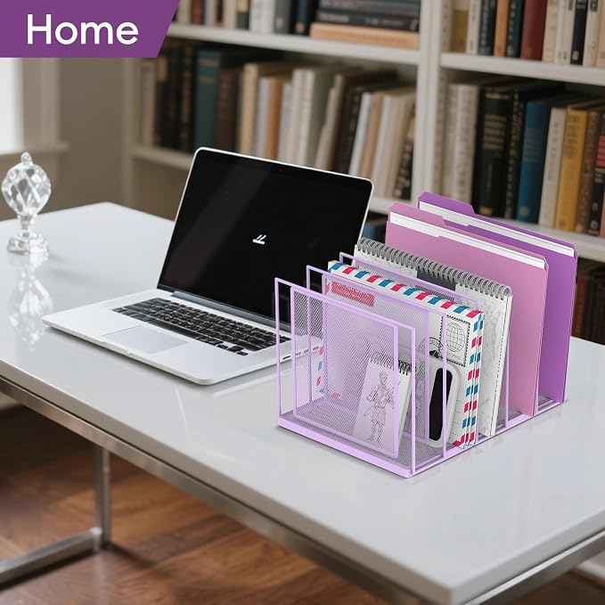 File Organizer for Desk, 5-Section Vertical File Sorter, Paper Holder Organizer Standing Metal File Folder for Office Home Classroom, Purple - Image 7