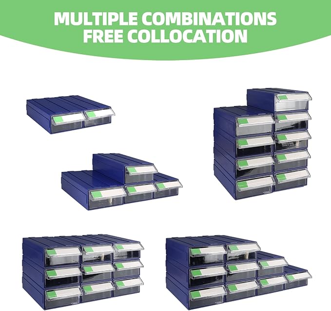 9pcs Sewing Craft Storage Box Hardware Craft Drawer Storage Cabinet Plastic Stacking Shelf With Divider Tag Cards Multifunctional Rack For Home Office Small Items (9, Blue) - Image 5